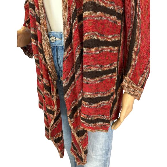 Kate Hill Linen Blend Striped Cardigan Sweater Red Open Front Size XL - Picture 6 of 8